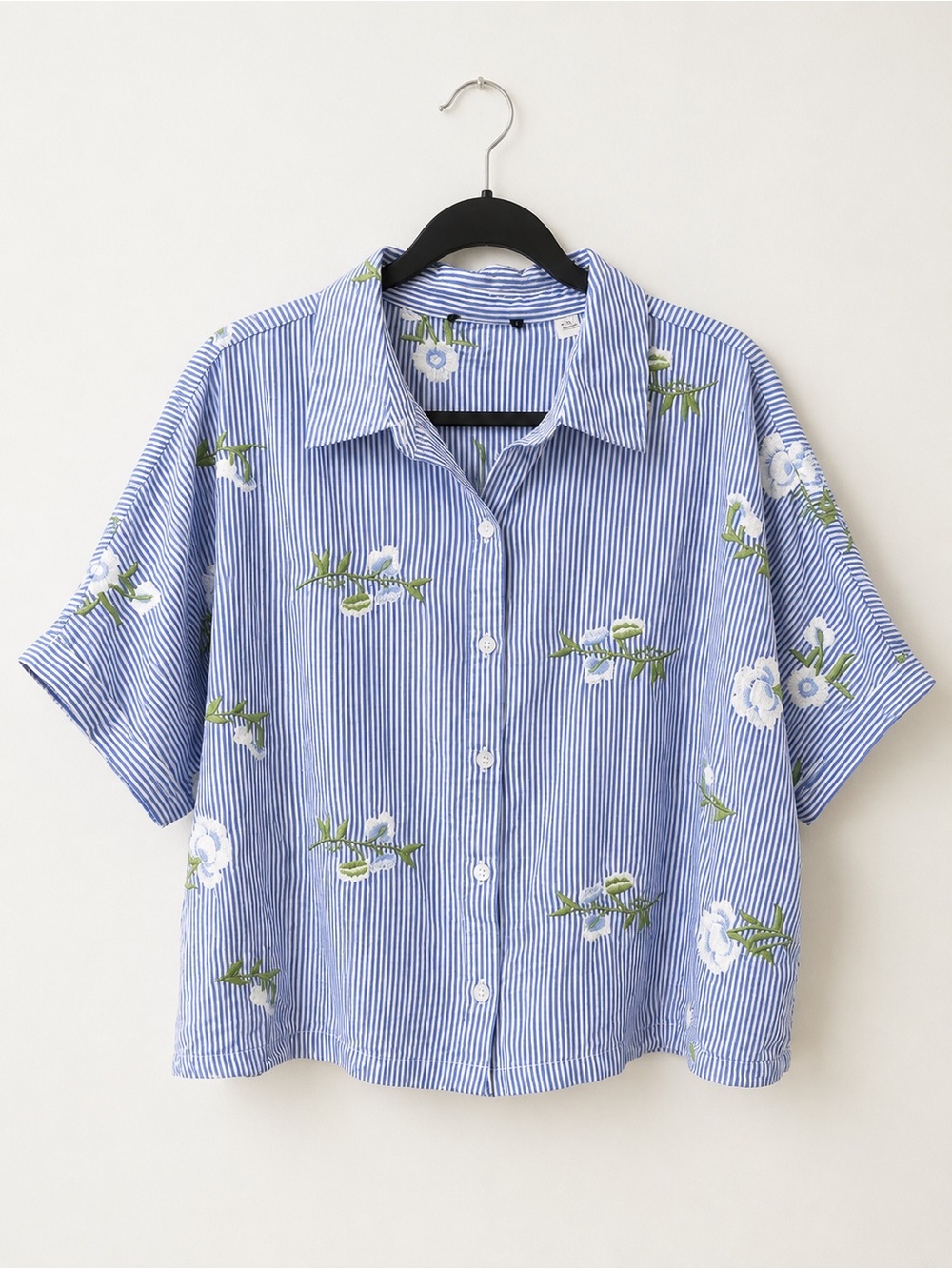 100% Cotton Republic Clothing Striped Floral Embroidered Shirt Women’s XL